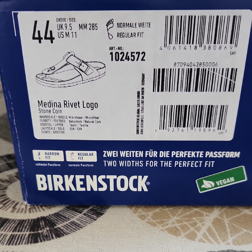 Birkenstock Blue Box with White Logo and Green Vegan Badge